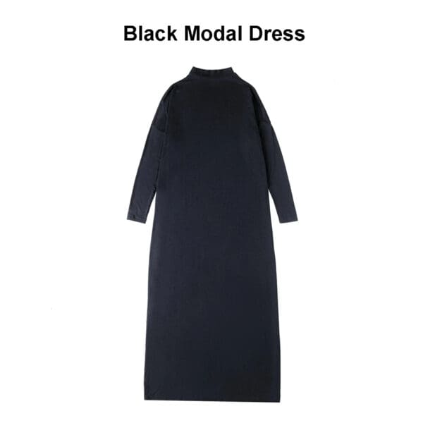 A black dress with long sleeves and a round neck.