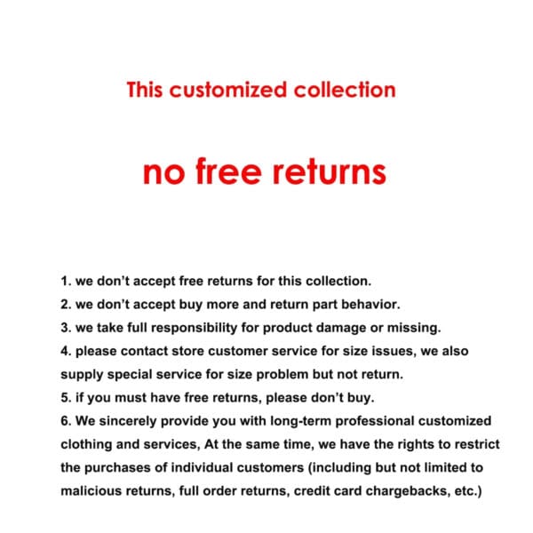 A collection of no free returns written in red.