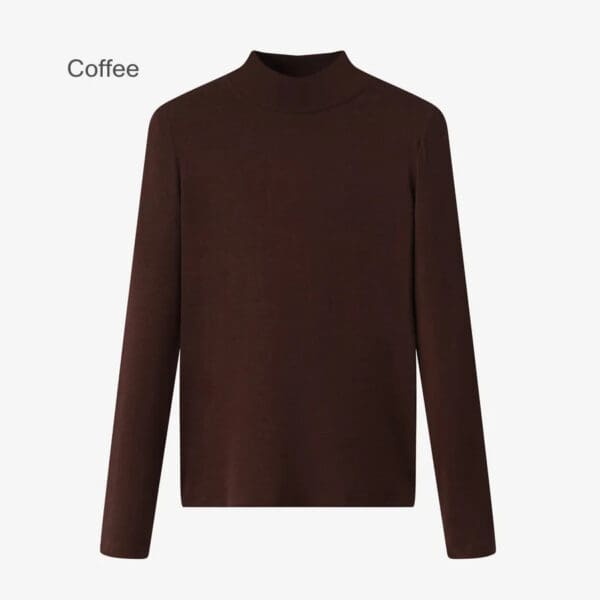 A brown sweater with coffee colored lettering on it.