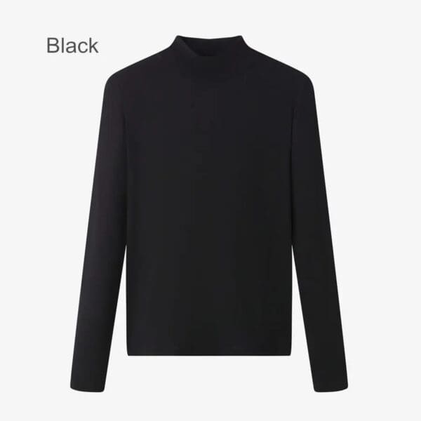 A black long sleeve shirt with a white collar.