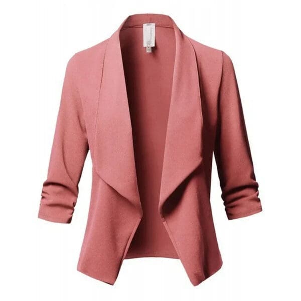 A pink jacket is shown with three quarter sleeves.