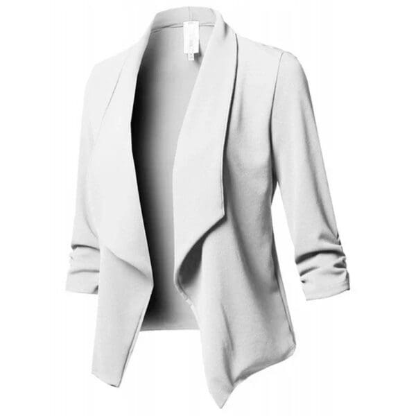 A white jacket with black stripes on the sleeves.