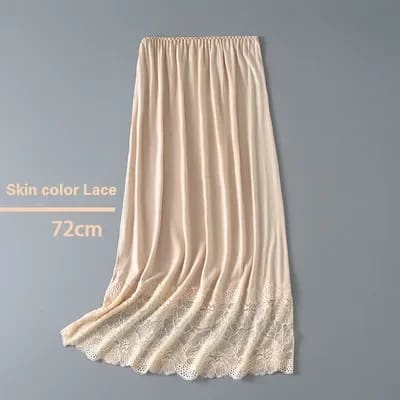 A long skirt with lace on the bottom.