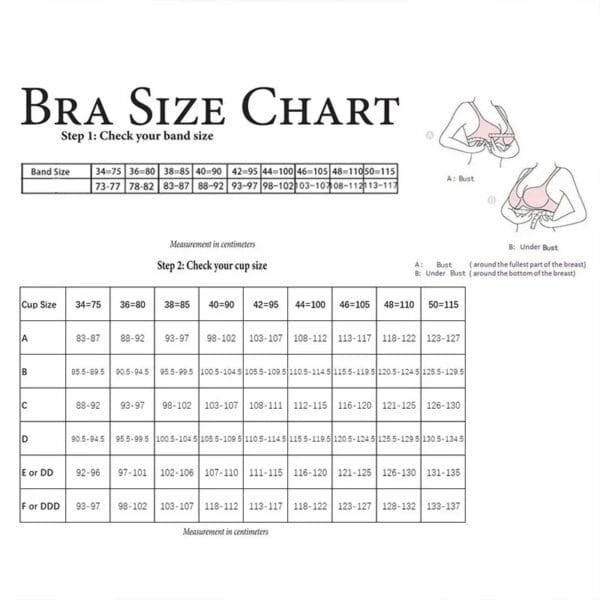 A bra size chart with the measurements for each bra.