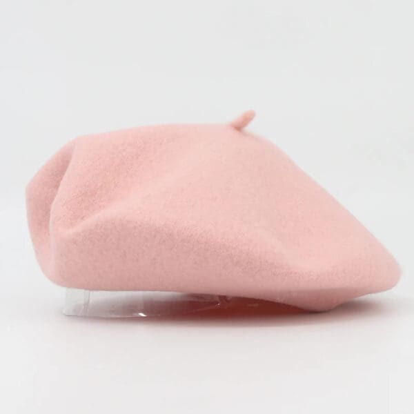 A pink beret is sitting on the floor.