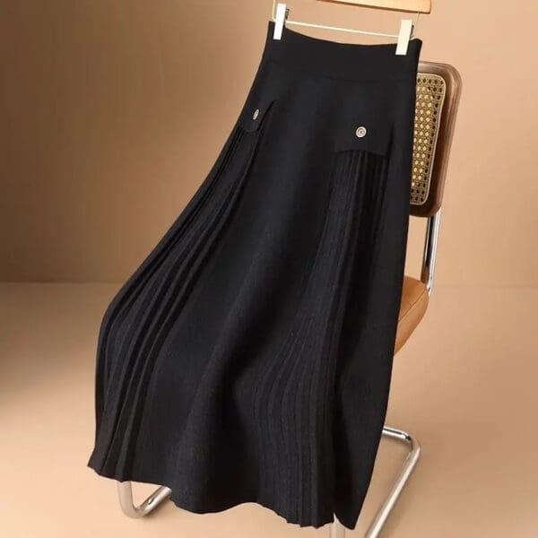 A chair with a black skirt on it